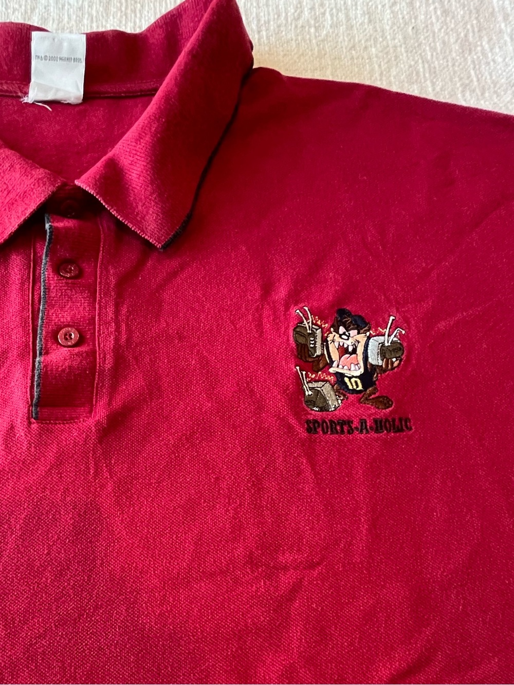 Vintage Taz Tasmanian Devil Polo Shirt Mens 3XL Red Looney Tunes Bulldogs 90s